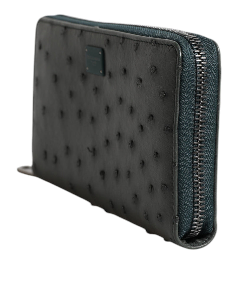 Portefeuille continental zippé Dolce &amp; Gabbana avec plaque logo en autruche verte