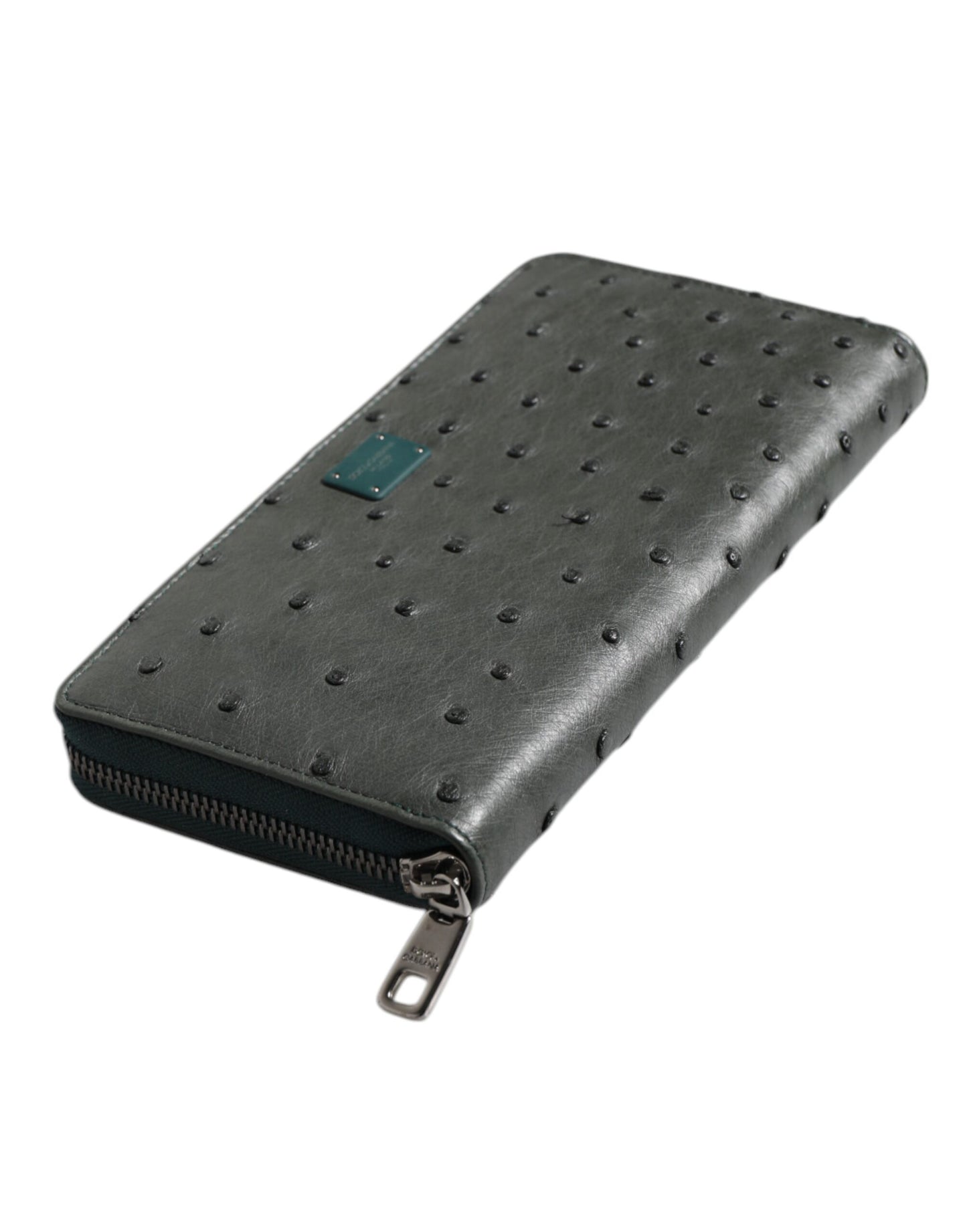 Dolce & Gabbana Groene Ostrich Logo Plaque Ritssluiting Continentale Portemonnee