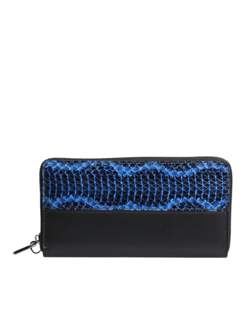 Dolce &amp; Gabbana Zwartblauwe Exotische Leren Continentale Portemonnee met Embossing
