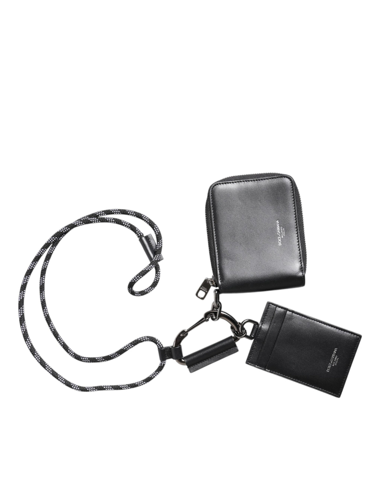 Portefeuille porte-cartes zippé en cuir noir Dolce &amp; Gabbana