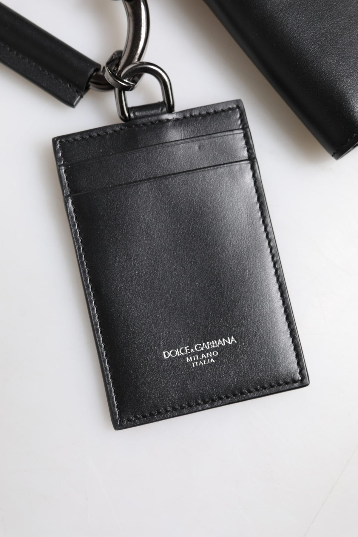 Portefeuille porte-cartes zippé en cuir noir Dolce &amp; Gabbana