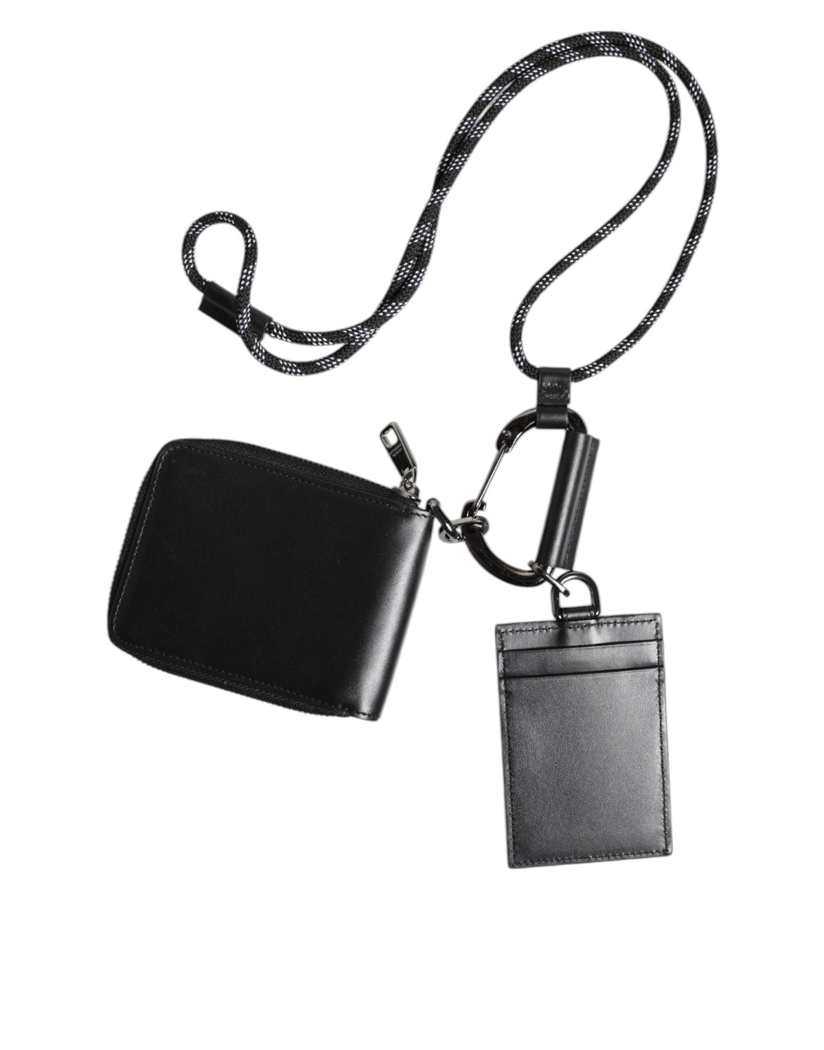 Portefeuille porte-cartes zippé en cuir noir Dolce &amp; Gabbana