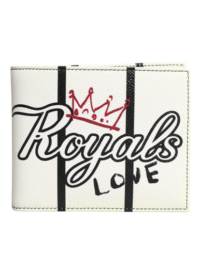 Portefeuille porte-cartes à deux volets Dolce & Gabbana en cuir blanc DG Crown Royals