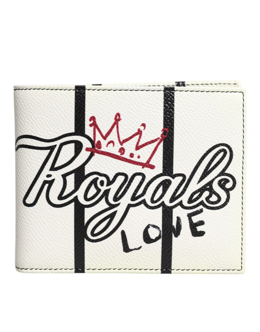 Portefeuille porte-cartes à deux volets Dolce & Gabbana en cuir blanc DG Crown Royals