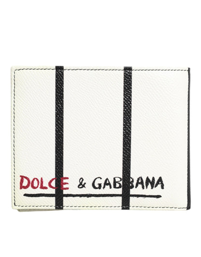 Portefeuille porte-cartes à deux volets Dolce & Gabbana en cuir blanc DG Crown Royals