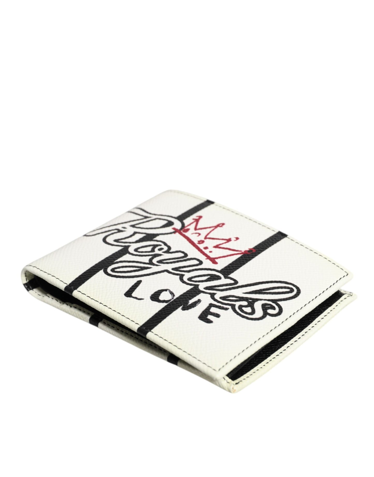 Portefeuille porte-cartes à deux volets Dolce & Gabbana en cuir blanc DG Crown Royals