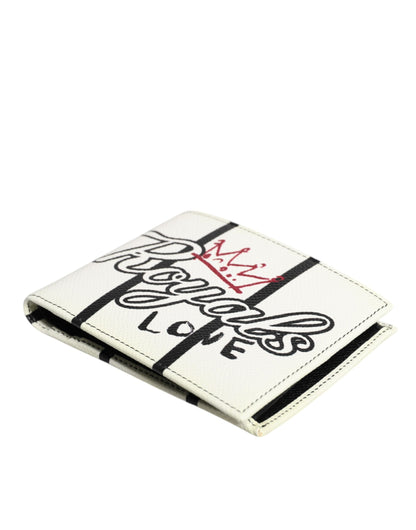 Portefeuille porte-cartes à deux volets Dolce & Gabbana en cuir blanc DG Crown Royals