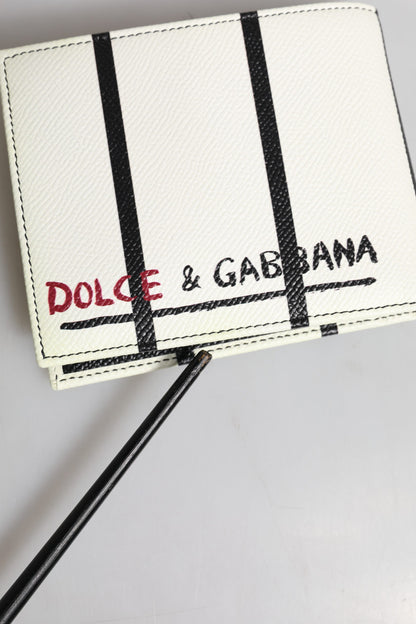 Portefeuille porte-cartes à deux volets Dolce & Gabbana en cuir blanc DG Crown Royals