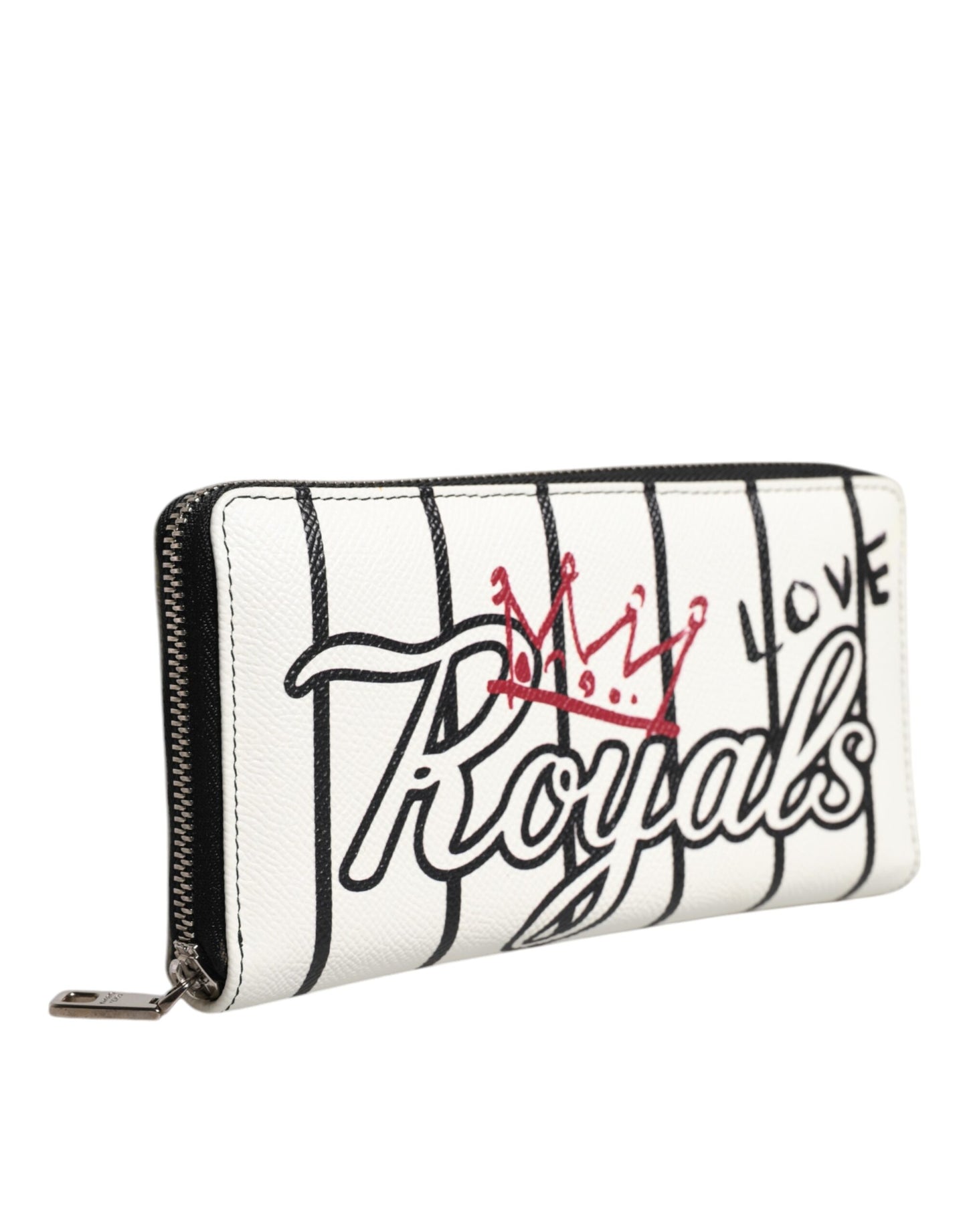 Portefeuille continental zippé en cuir blanc Dolce & Gabbana DG Crown Royals