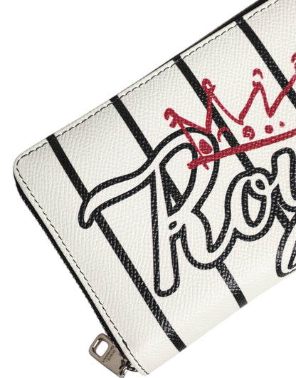 Portefeuille continental zippé en cuir blanc Dolce & Gabbana DG Crown Royals