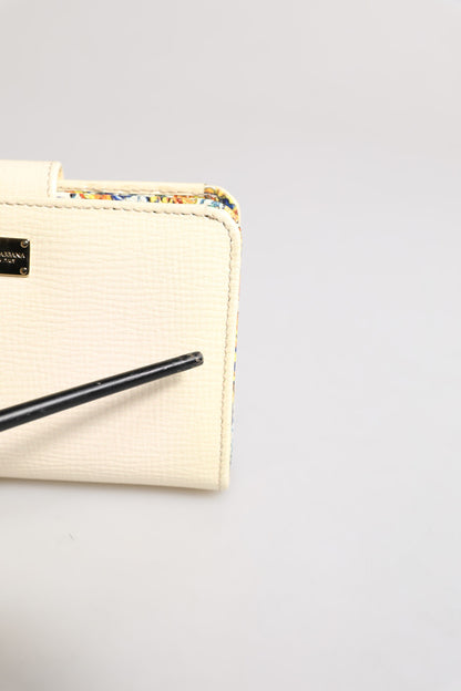 Portefeuille compact Dolce & Gabbana en cuir de veau ivoire avec plaque logo