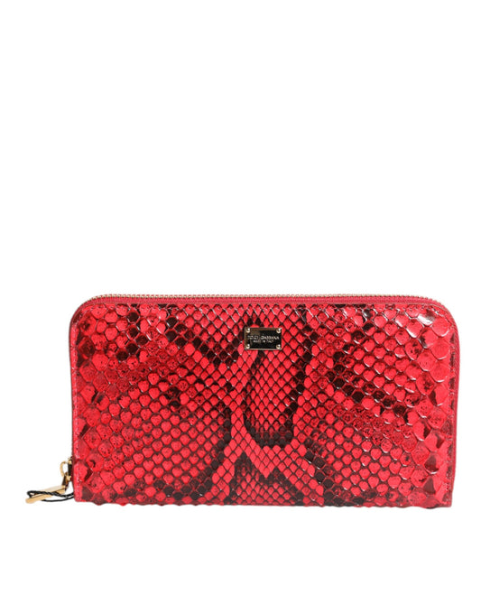 Portefeuille continental zippé en cuir exotique rouge Dolce & Gabbana