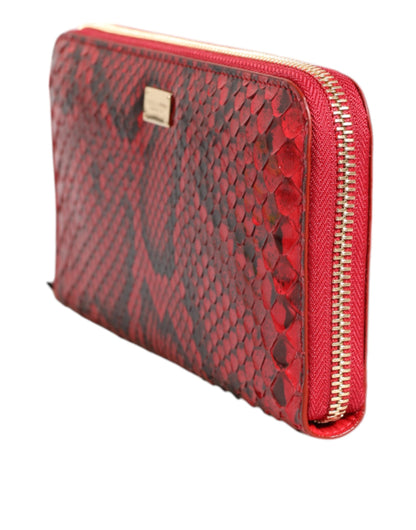 Portefeuille continental zippé en cuir exotique rouge Dolce & Gabbana