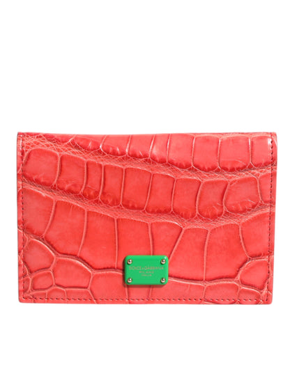 Portefeuille porte-cartes Dolce & Gabbana en cuir exotique rouge avec plaque logo
