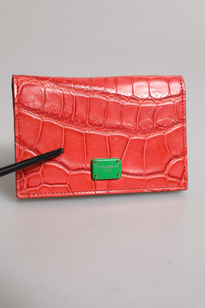 Portefeuille porte-cartes Dolce & Gabbana en cuir exotique rouge avec plaque logo