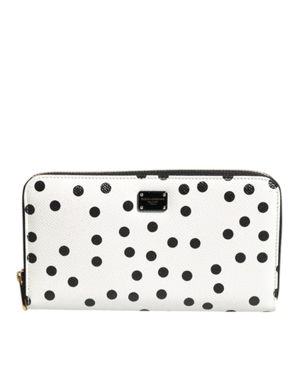 Portefeuille continental zippé Dolce & Gabbana en cuir rayé blanc et noir