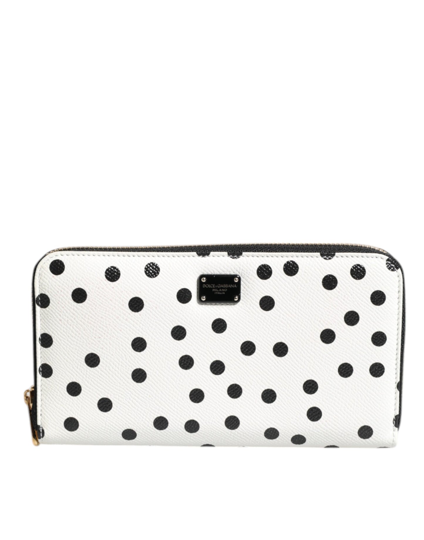 Portefeuille continental zippé Dolce & Gabbana en cuir rayé blanc et noir