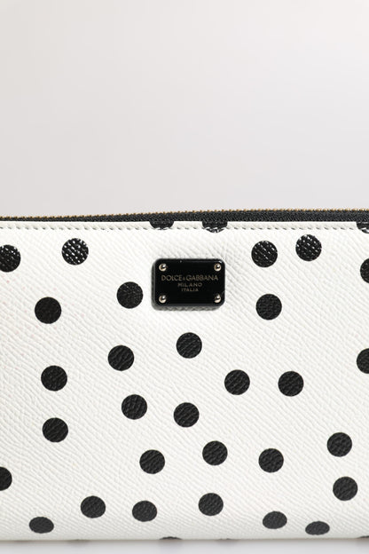 Portefeuille continental zippé Dolce & Gabbana en cuir rayé blanc et noir