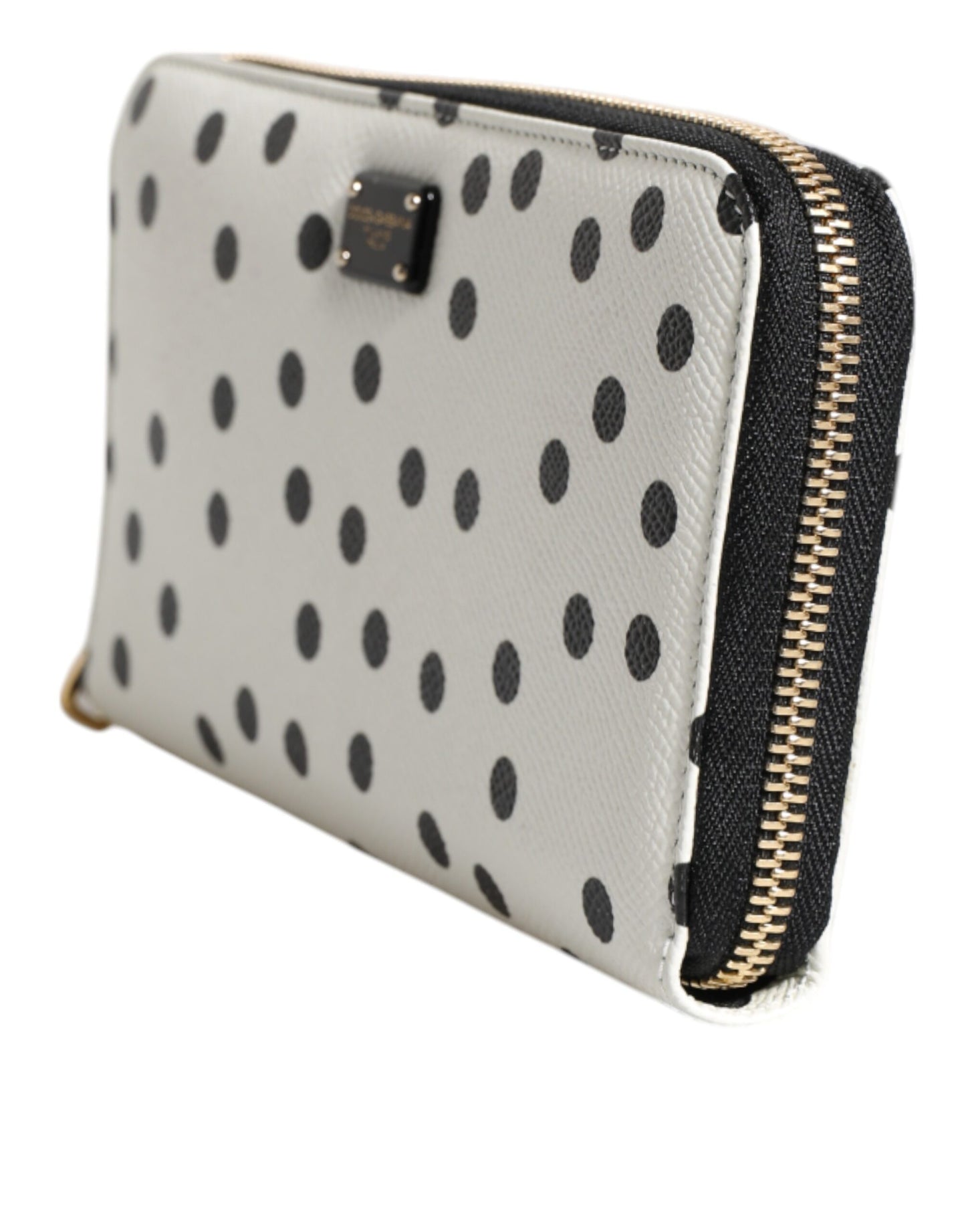 Portefeuille continental zippé Dolce & Gabbana en cuir rayé blanc et noir