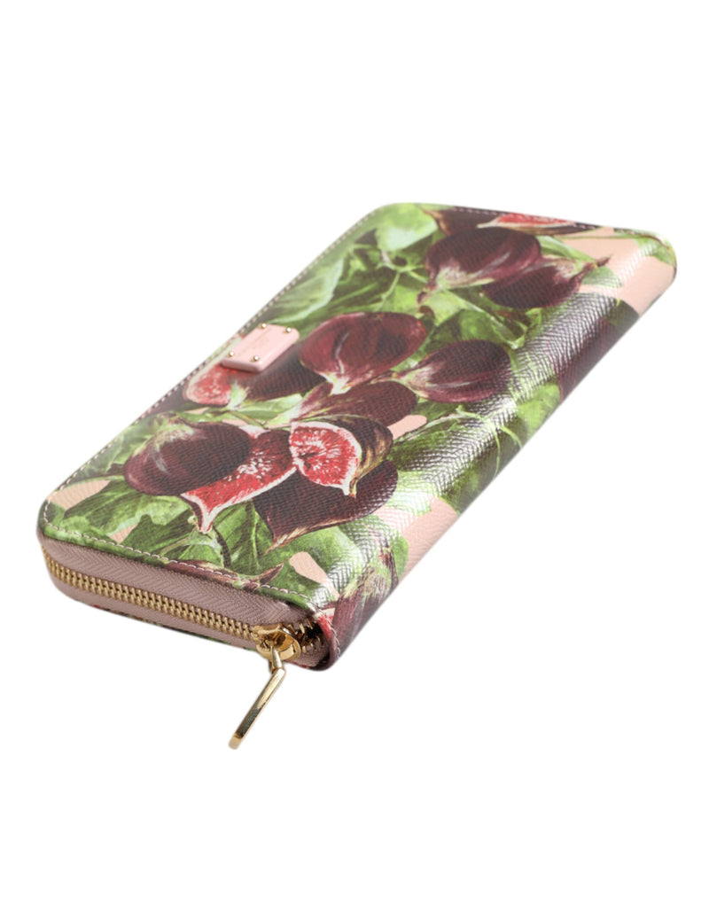 Dolce & Gabbana Multicolor Fig Fruit Dauphine Leather Zip Wallet