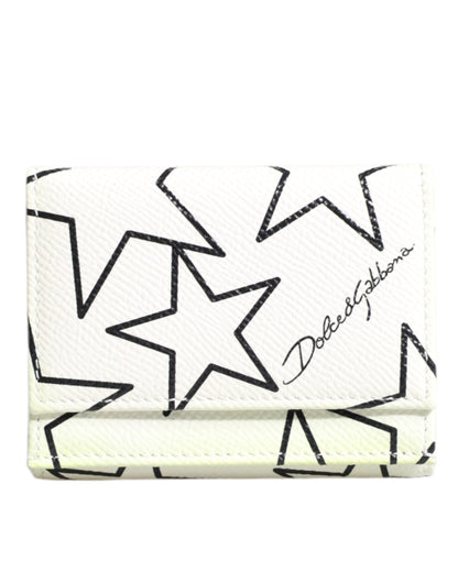Portefeuille porte-cartes à trois volets en cuir blanc Dolce & Gabbana DG Star Print