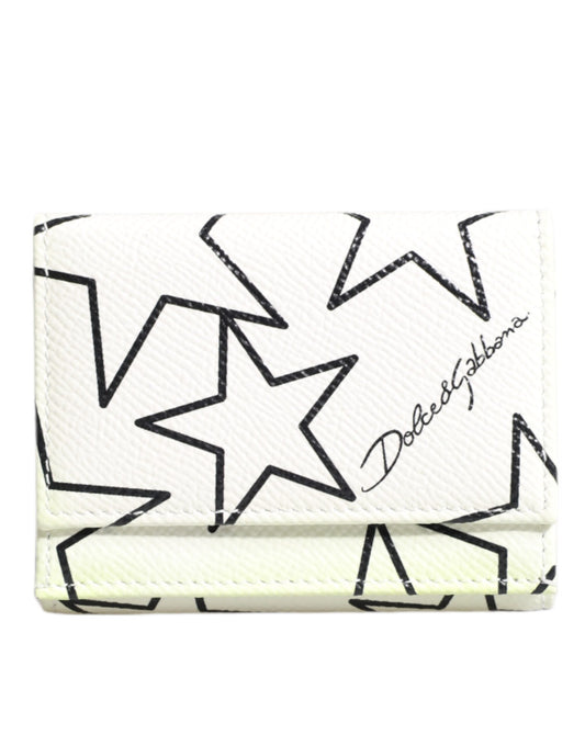 Portefeuille porte-cartes à trois volets en cuir blanc Dolce & Gabbana DG Star Print