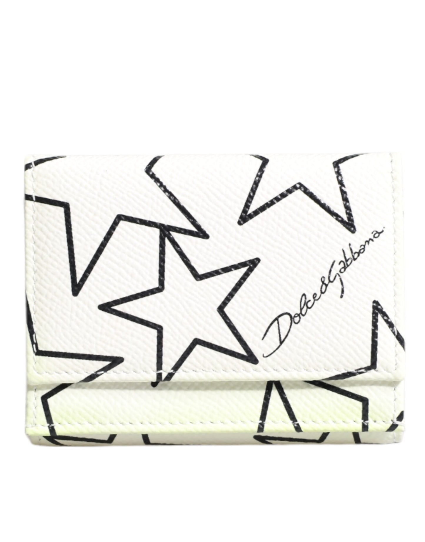 Portefeuille porte-cartes à trois volets en cuir blanc Dolce & Gabbana DG Star Print