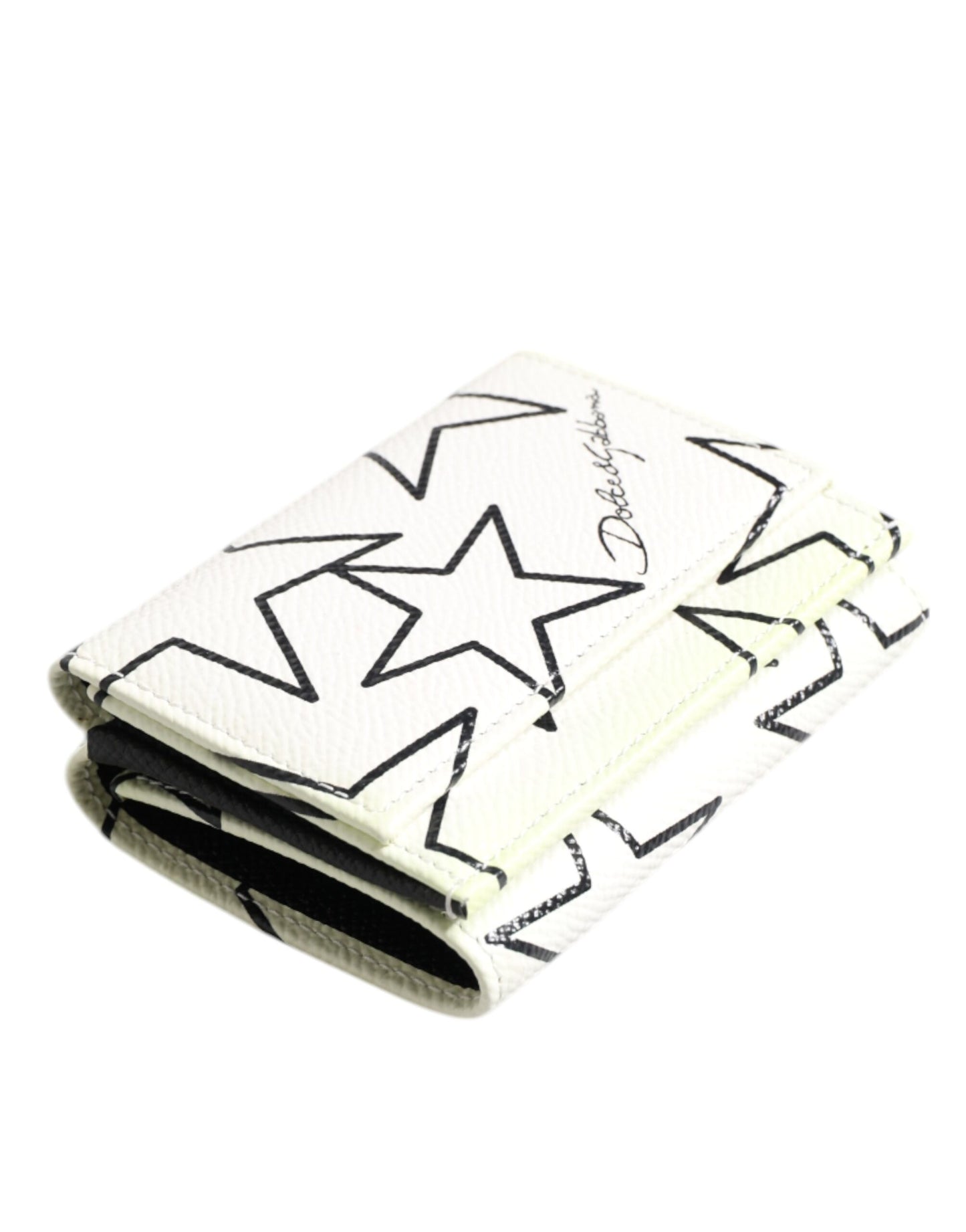 Portefeuille porte-cartes à trois volets en cuir blanc Dolce & Gabbana DG Star Print