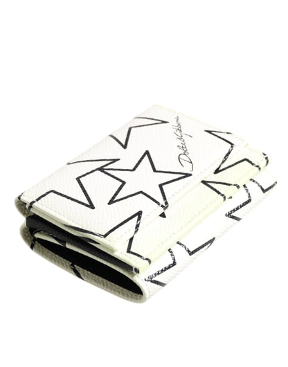 Portefeuille porte-cartes à trois volets en cuir blanc Dolce & Gabbana DG Star Print