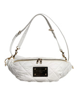 Dolce & Gabbana Sac Banane Blanc Matelassé avec Plaque Logo