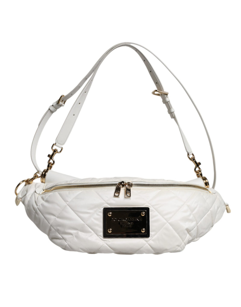 Dolce & Gabbana Sac Banane Blanc Matelassé avec Plaque Logo