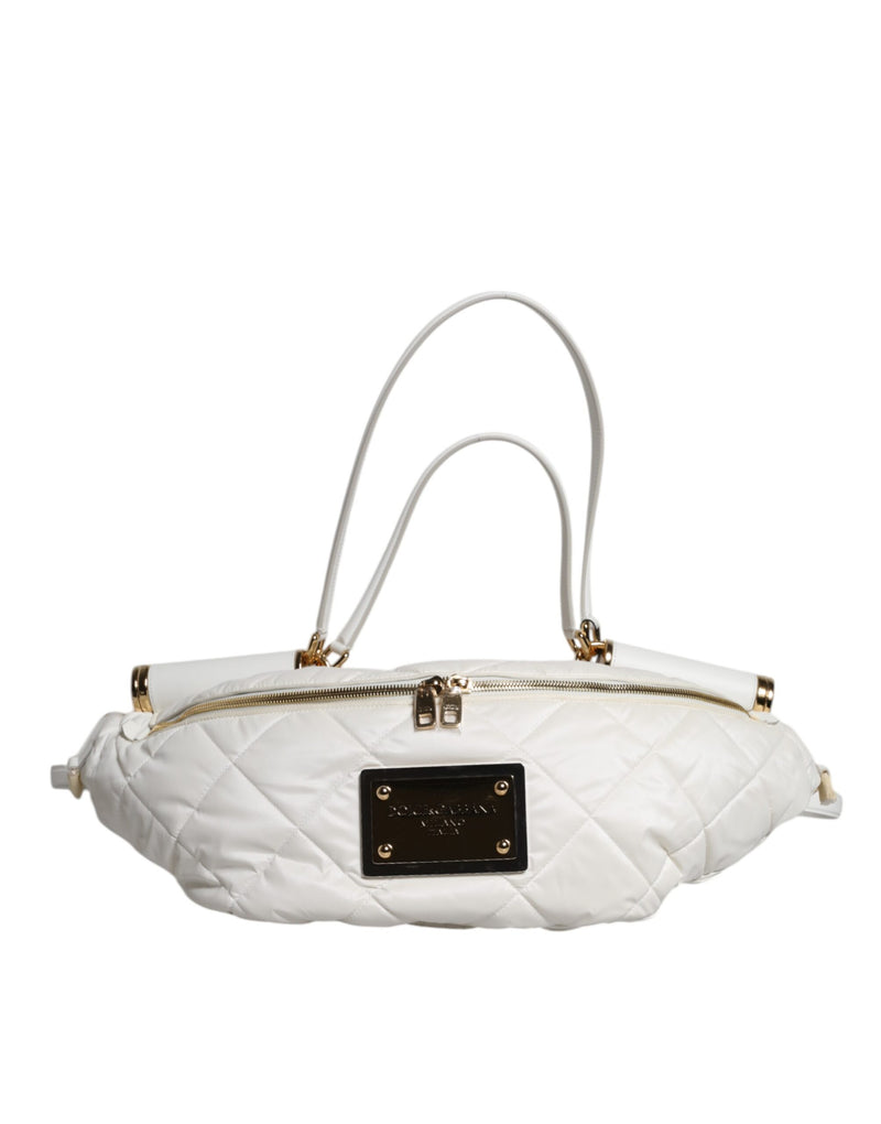 Dolce & Gabbana Sac Banane Blanc Matelassé avec Plaque Logo
