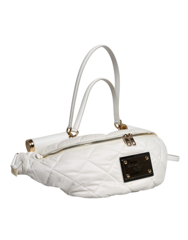 Dolce & Gabbana Sac Banane Blanc Matelassé avec Plaque Logo