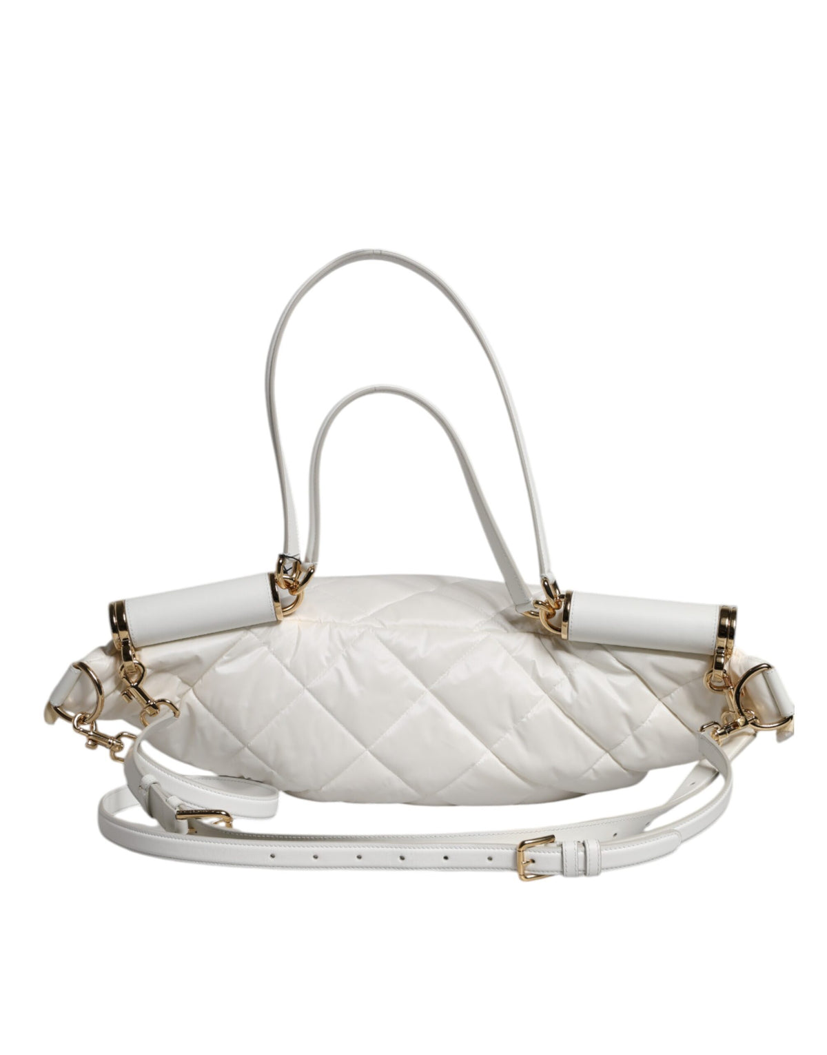 Dolce & Gabbana Sac Banane Blanc Matelassé avec Plaque Logo
