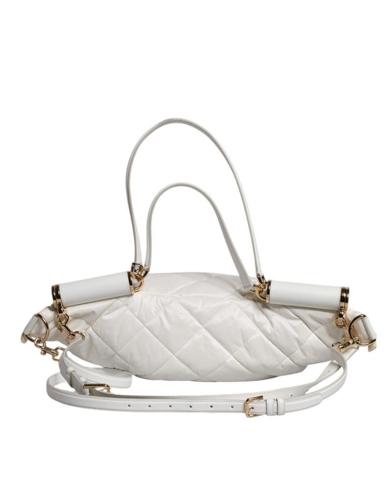 Dolce & Gabbana Sac Banane Blanc Matelassé avec Plaque Logo