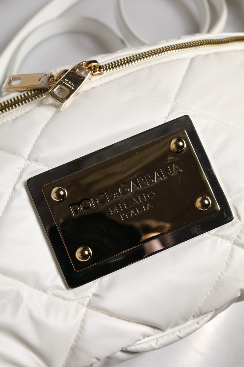 Dolce & Gabbana Sac Banane Blanc Matelassé avec Plaque Logo