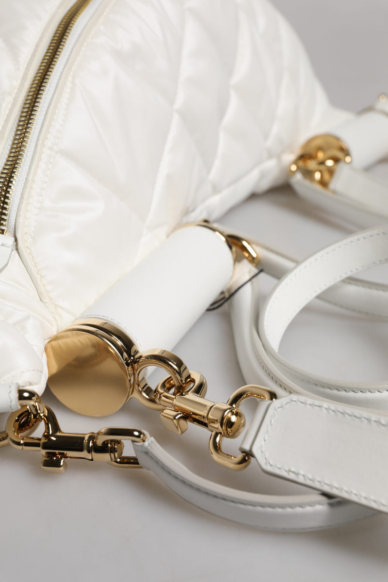 Dolce & Gabbana Sac Banane Blanc Matelassé avec Plaque Logo