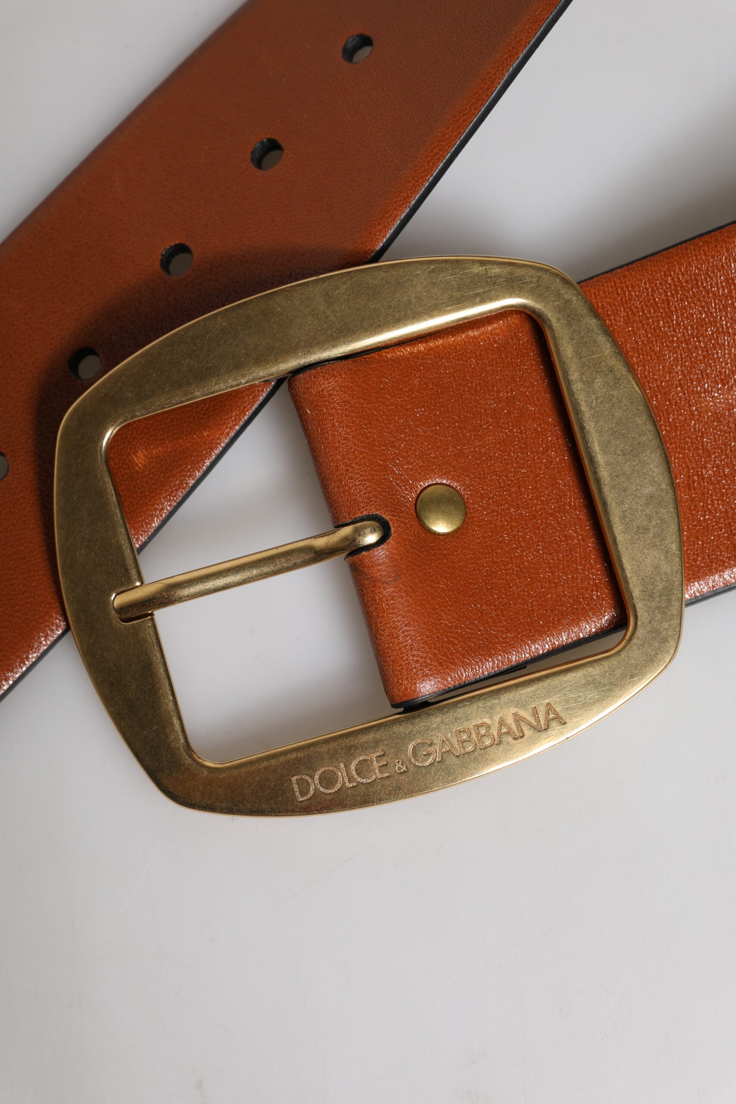 Dolce & Gabbana Bruine Leren Klassieke Riem met Gouden Metalen Gesp