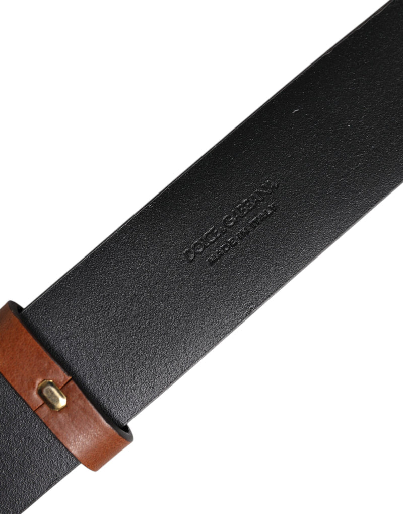 Dolce &amp; Gabbana Bruine Leren Riem met Gouden Kristallen Gesp
