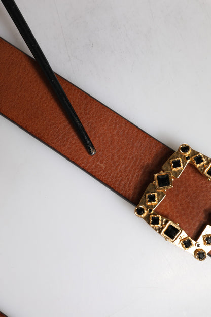 Ceinture Dolce & Gabbana en cuir marron avec boucle en cristal doré