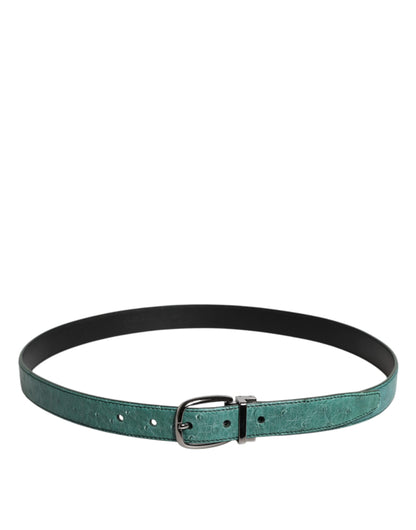 Ceinture Dolce & Gabbana en cuir d'autruche vert avec boucle en métal argenté