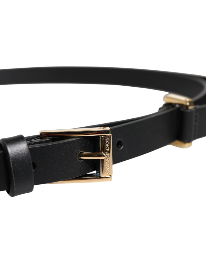 Dolce &amp; Gabbana Zwarte Kalfsleren Riem met Gouden Metalen Gesp