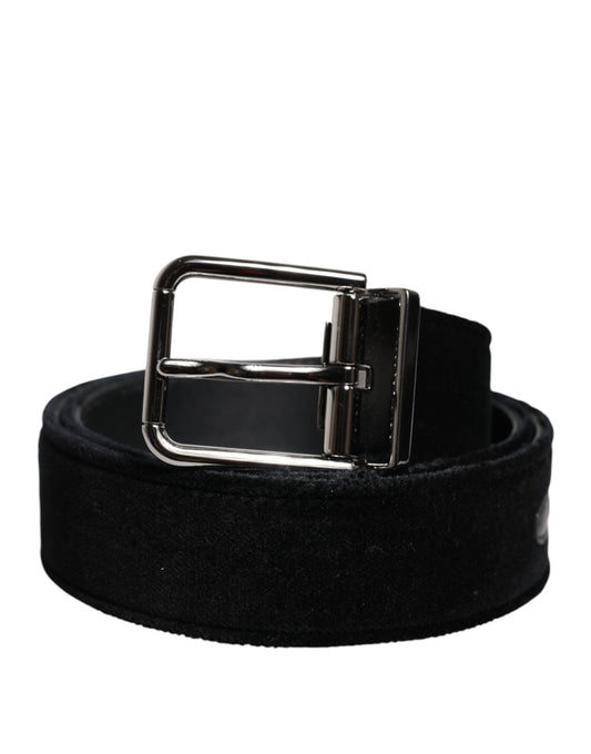 Ceinture Dolce & Gabbana en coton noir avec boucle en métal argenté