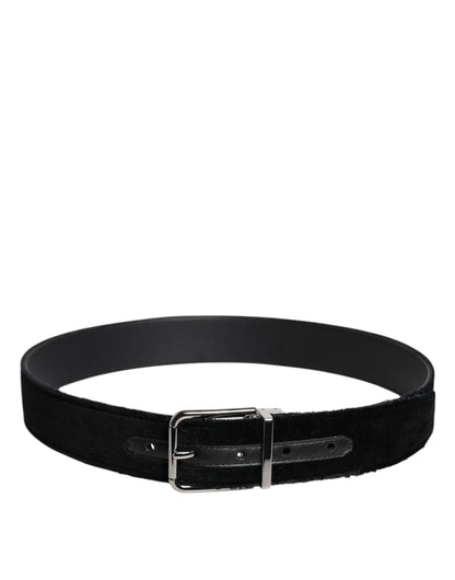 Dolce & Gabbana Zwarte Katoenen Zilverkleurige Metalen Gesp Riem
