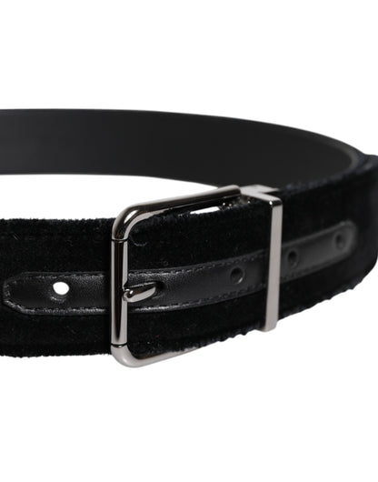 Dolce & Gabbana Zwarte Katoenen Zilverkleurige Metalen Gesp Riem