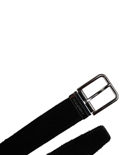 Dolce & Gabbana Zwarte Katoenen Zilverkleurige Metalen Gesp Riem