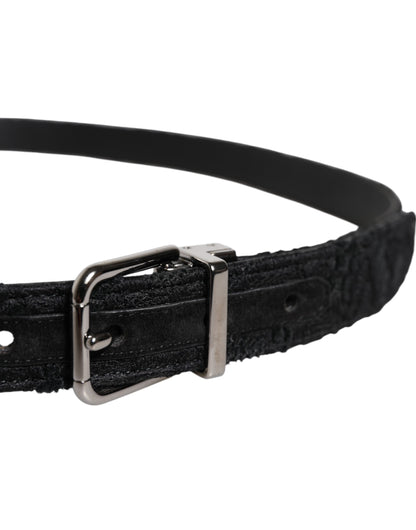 Dolce & Gabbana zwarte riem met zilveren metalen gesp van katoenmix