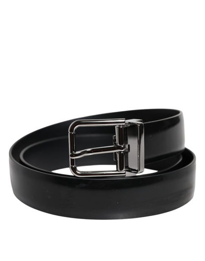 Ceinture Dolce & Gabbana en cuir noir brillant avec boucle en métal argenté