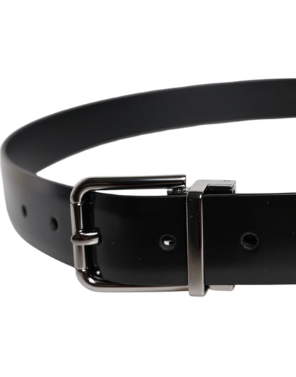 Ceinture Dolce & Gabbana en cuir noir brillant avec boucle en métal argenté