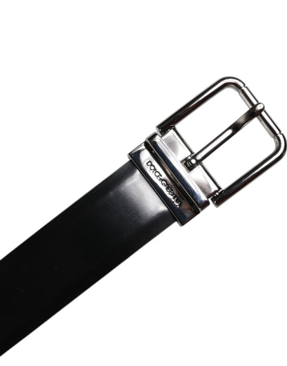 Ceinture Dolce & Gabbana en cuir noir brillant avec boucle en métal argenté